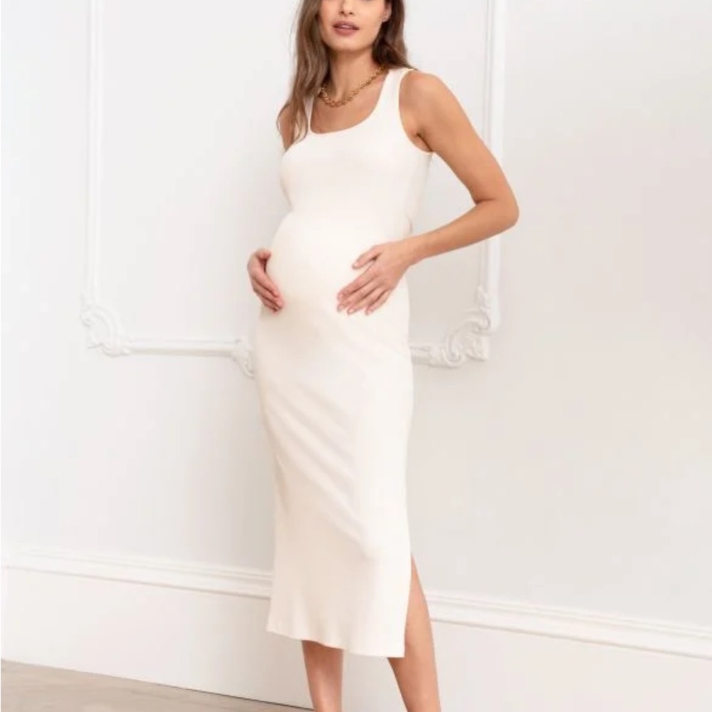 Seraphine Cream Sleeveless Ribbed Maternity Midi Dress
